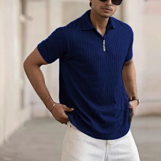 Heren Poloshirt – Regular Fit – Ademend Materiaal – Korte Rits – Textuurpatroon