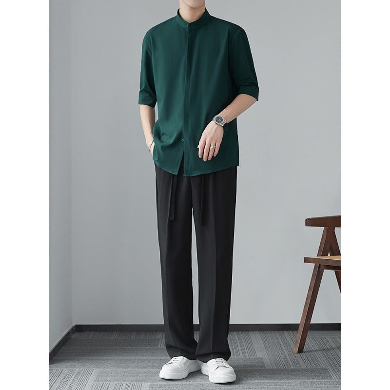 Heren Overhemd Lange Mouw – Linnen Look – Relaxed Fit – Mandarin Kraag