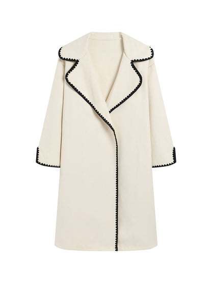 Dames Windbreaker Jas – Wol – Oversized Pasvorm – Lapel – Schelp Borduurwerk