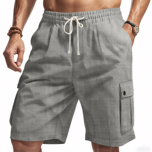 Heren cargo short – Relaxed fit – Linnen look – Elastische taille – Multizak ontwerp