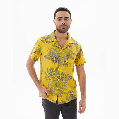 Heren Overhemd Korte Mouw – Relaxed Fit – Ademend – Bladerenprint – Casual Style