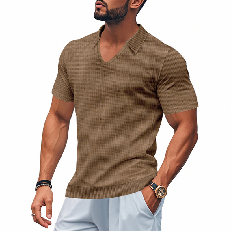Heren Poloshirt – V-hals – Relaxte Pasvorm – Ademend Katoen – Casual Stijl