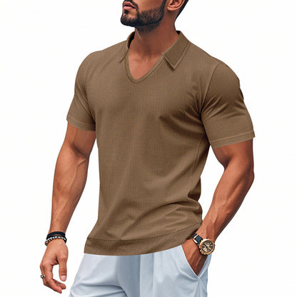Heren Poloshirt – V-hals – Relaxte Pasvorm – Ademend Katoen – Casual Stijl