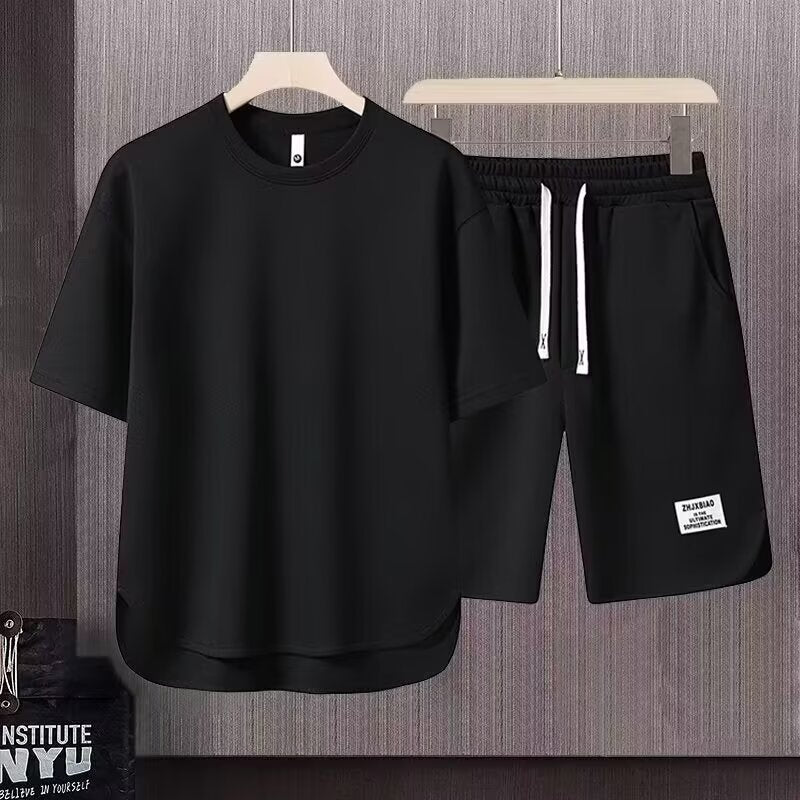 Heren Trainingspak – Relaxte Pasvorm – Ademend – T-Shirt met Korte Mouwen & Korte Broek