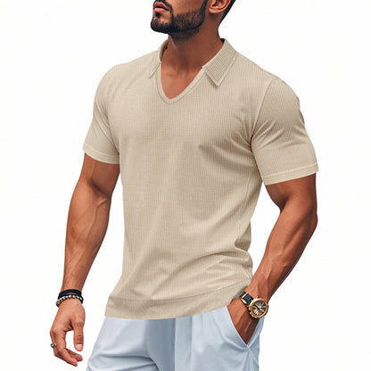 Heren Poloshirt – V-hals – Relaxte Pasvorm – Ademend Katoen – Casual Stijl