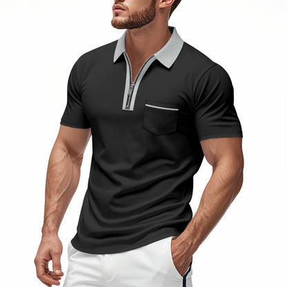 Heren Poloshirt – Slim Fit – Katoenmix – Ritssluiting – Borstzak met Accent