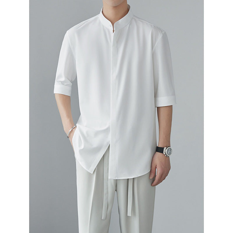 Heren Overhemd Lange Mouw – Linnen Look – Relaxed Fit – Mandarin Kraag