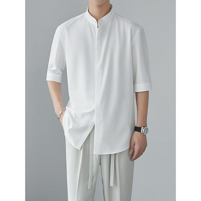 Heren Overhemd Lange Mouw – Linnen Look – Relaxed Fit – Mandarin Kraag