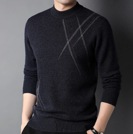 Heren Pullover Trui – Slim Fit – Zachte Wolmix – Ribboorden – Diagonaal Motief