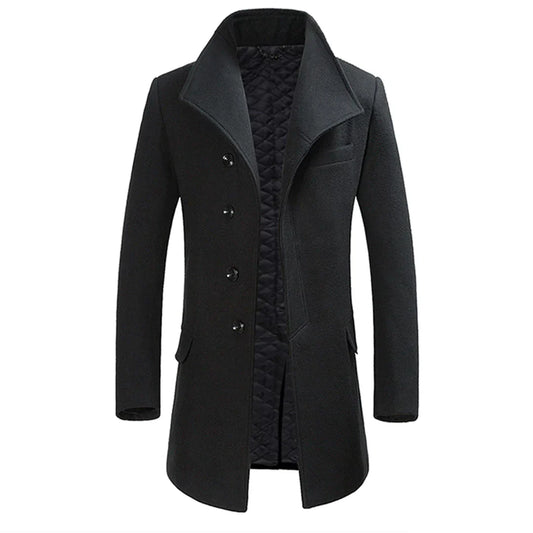 Heren Overcoat – Getailleerde Pasvorm – Wolblend – Gewatteerde Voering – Klassieke Revers