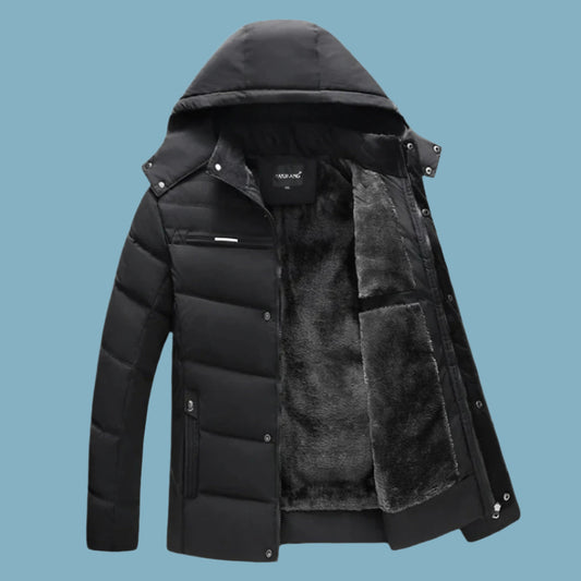 Heren Winterjas – Gewatteerd – Imitatiebont Voering – Met Capuchon – Rits en Drukknopen