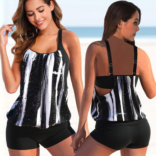 Dames Tankini Set – Blouson Top – Verstelbare Bandjes – Aansluitende Korts – Luchtige Stof