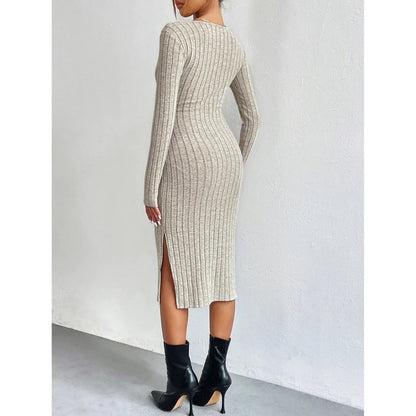 Fiona | Stijlvolle Geribbelde Midi Jurk