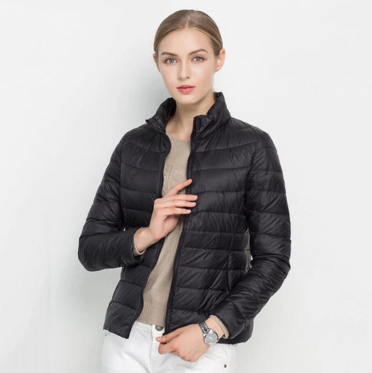Dames Jas – Slim Fit – Lichtgewicht Gewatteerd – Hoge Kraag – Heuplengte