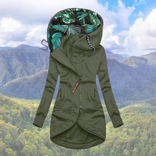Corissa | Warme Jas met Printcapuchon