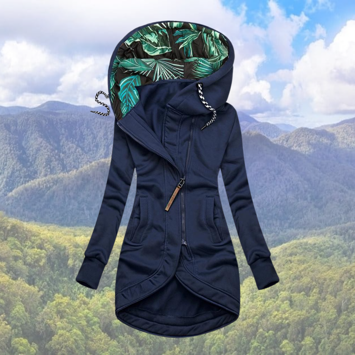 Corissa | Warme Jas met Printcapuchon