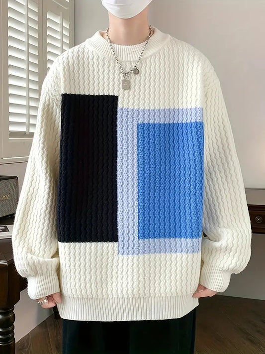 Adelbert | Trendy Gebreide Geblokte Trui