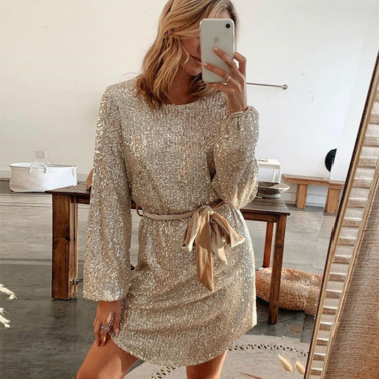 Truda | Glitterfeestjurk Met Ceintuur