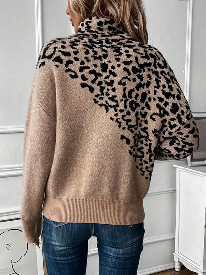 Tameka | Modieuze Luipaardprint Gebreide Coltrui