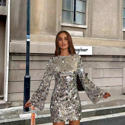 Katie | Glinsterende Pailletten Mini Feestjurk