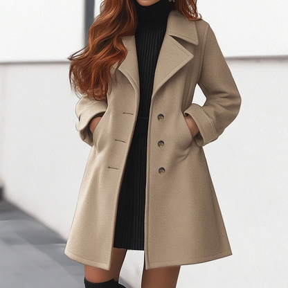 Dames Lange Jas – Getailleerde Pasvorm – Wol Look – Single Breasted – Reverskraag
