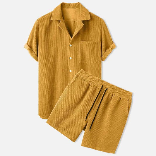 Heren set met shirt en korte broek – Relaxte Pasvorm – Ademend – Textuur casual stijl