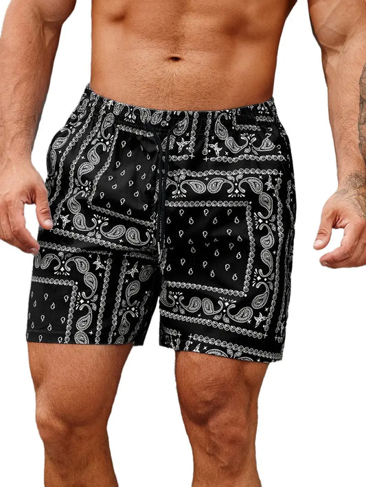 Heren Zwemshort – Sneldrogende Stof – Relaxte Pasvorm – Bandana Print – Mid-Lengte