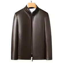Heren Leren Jack – Slim Fit – Opstaande Kraag – Minimalistisch Tailored Design