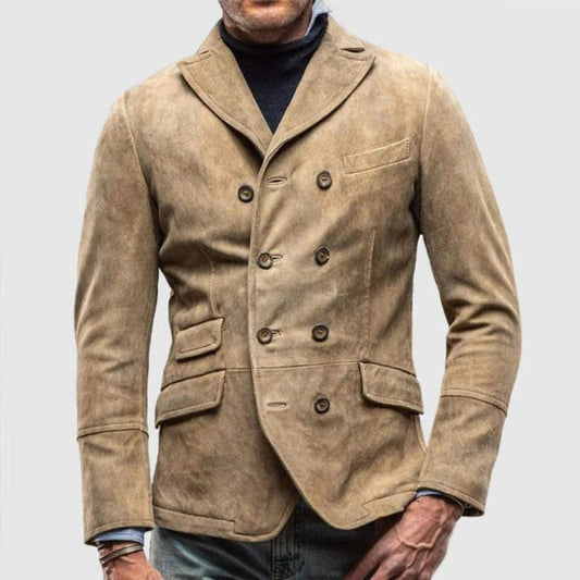 Heren Blazer – Slim Fit – Suède Look – Double-Breasted – Structuur – Reverskraag