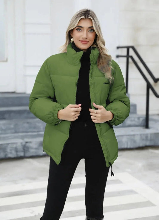 Dames Jas – Relaxed Fit – Gewatteerd – Hoge Kraag – Ritssluiting – Heuplengte