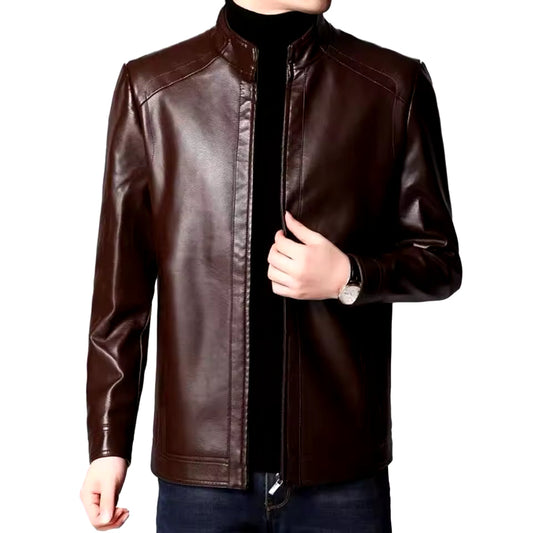 Heren Motorjas – Slim Fit – Imitatieleer – Opstaande Kraag – Winddicht Model