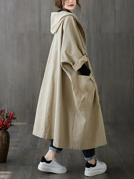 Dames trenchcoat – Oversized pasvorm – Waterdicht met capuchon – Lange casual stijl