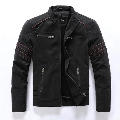 Heren Bikerjack – Slim Fit – Gewatteerde Schouders – Rits – Opstaande Kraag