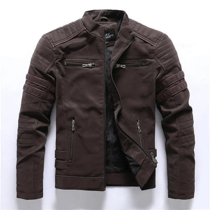 Heren Bikerjack – Slim Fit – Gewatteerde Schouders – Rits – Opstaande Kraag