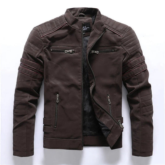 Heren Bikerjack – Slim Fit – Gewatteerde Schouders – Rits – Opstaande Kraag