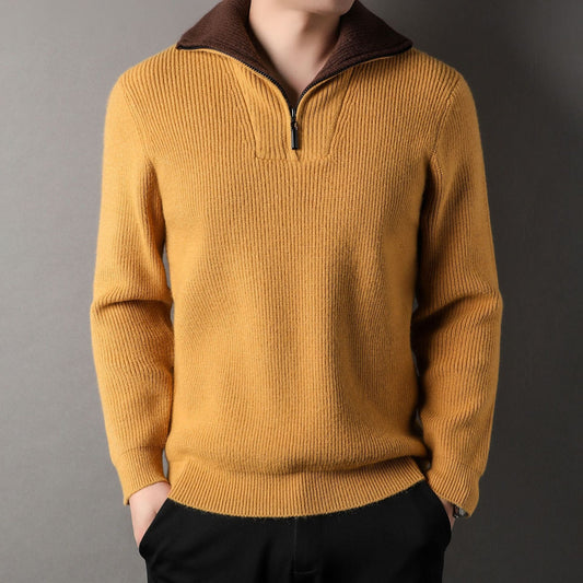 Heren Trui – Relaxed Fit – Geribd Breisel – Staande Kraag met Rits – Lange Mouwen