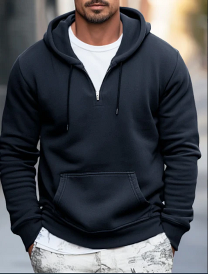 Heren Hoodie – Relaxed Fit – Katoenmix – Kwart Rits – Kangoeroezak Casualstijl