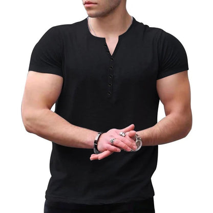 Heren Henley T-shirt – Slim Fit – Zacht Gebreid – Korte Mouw – Casual Stijl