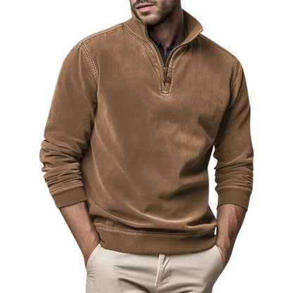 Heren Pullover – Regular Fit – Zachte Fleece Textuur – Kwart Ritskraag