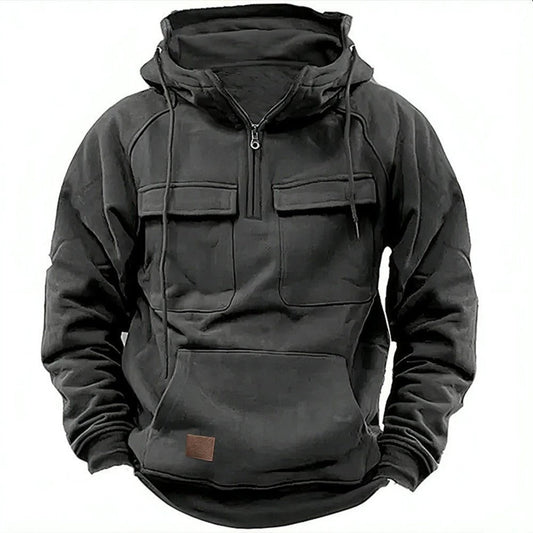 Heren hoodie – Relaxed fit – Half zip – Borstzakken – Zachte fleece katoen