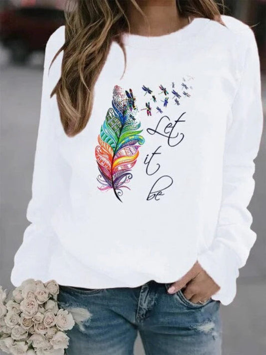 Dames Pullover – Relaxed Fit – Zachte Cotton Blend – Veerprint – Lange Mouwen Casual