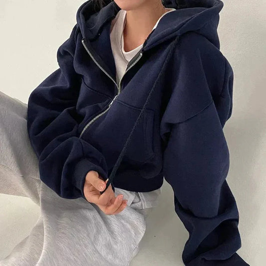 Dames Hoodie – Oversized Pasvorm – Fleece Binnenkant – Ritssluiting – Kangozak