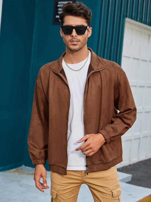 Heren Jack – Relaxed Fit – Suèdelook – Opstaande Kraag – Ritssluiting – Casual
