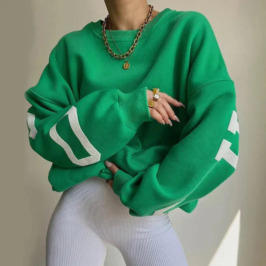 Dames Sweatshirt – Oversized Pasvorm – Katoenmix – Lange Mouwen – Zijprint