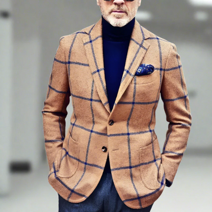 Heren Blazer – Tailored Fit – Wolmix – Ruitpatroon – Notch Revers – Formele Look