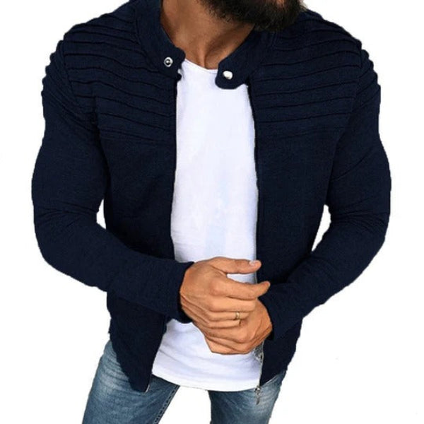 Herenjas – Slim Fit – Katoenmix – Geribd Detail – Hoge Kraag – Ritsluiting