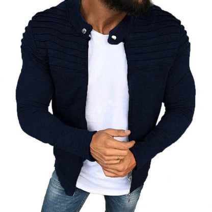 Herenjas – Slim Fit – Katoenmix – Geribd Detail – Hoge Kraag – Ritsluiting
