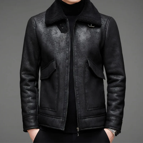 Heren Leren Jack – Regular Fit – Shearling Kraag – Ritsluiting – Vintage Stijl
