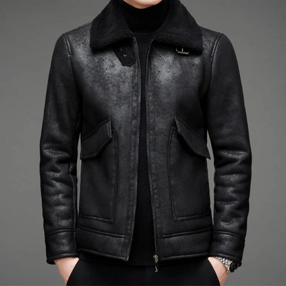 Heren Leren Jack – Regular Fit – Shearling Kraag – Ritsluiting – Vintage Stijl
