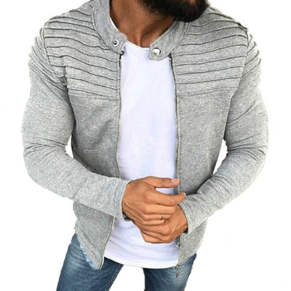 Herenjas – Slim Fit – Katoenmix – Geribd Detail – Hoge Kraag – Ritsluiting